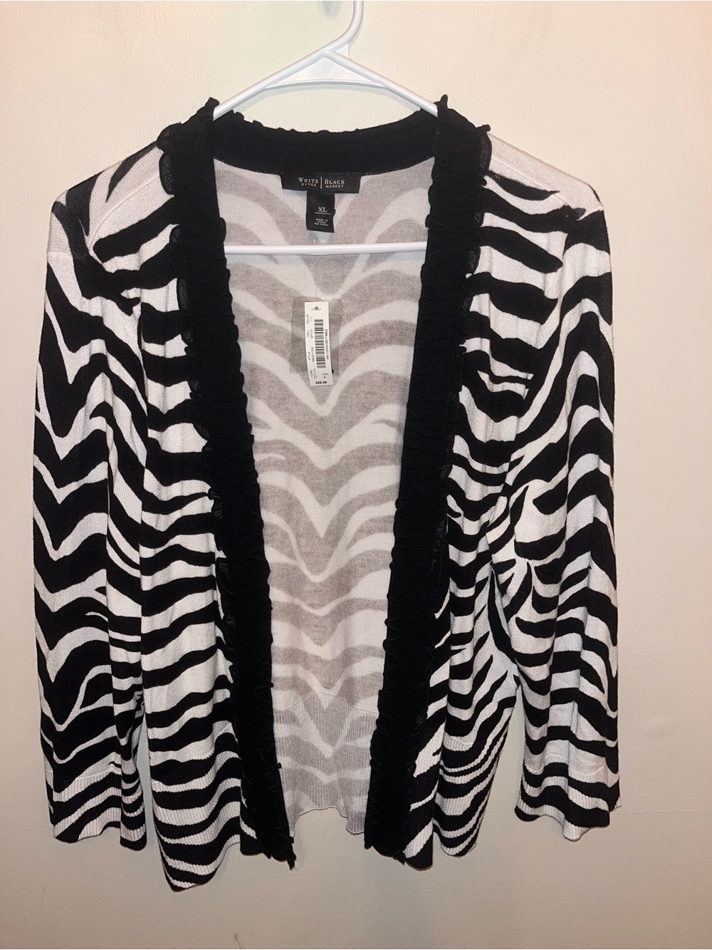 White House Black Market Zebra Print Long Sleeve Cardigan Size XL NWT